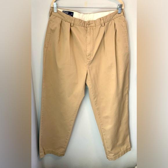 Polo Ralph Lauren Mens Andrew Pants Pleated Chinos 36 X 30 Tan Cotton Back Logo. - Picture 2 of 13